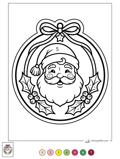 Smiling Santa Wreath Sticker — color by number