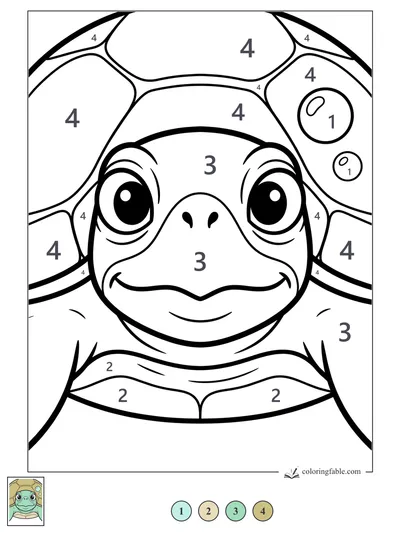 Smiling Sea Turtle with Bubbles — color by number