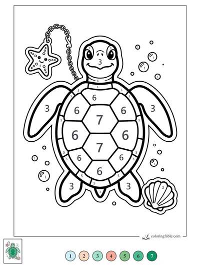 Smiling Sea Turtle with Starfish Charm — color by number