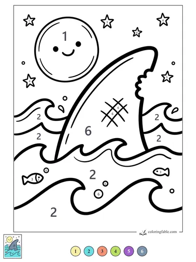 Smiling Shark Fin Under the Stars — color by number