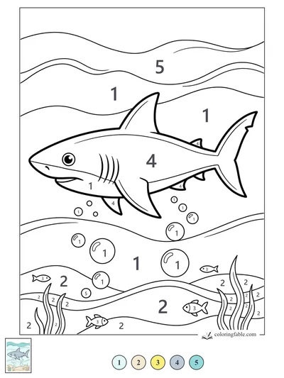 Smiling Shark Gliding Through Bubbles — color by number