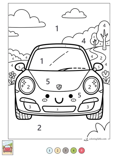 Smiling Sports Car on a Curvy Road — color by number