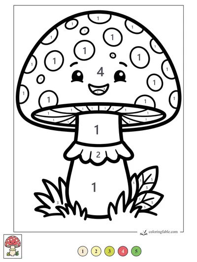 Smiling Spotted Mushroom in the Grass — color by number