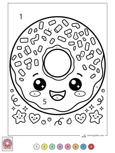 Smiling Sprinkle Donut with Stars and Hearts — color by number