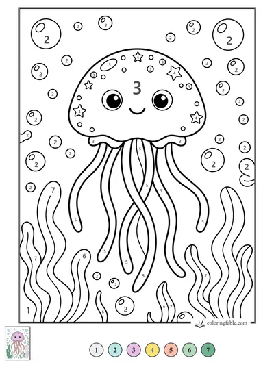 Smiling Star-Spotted Jellyfish — color by number