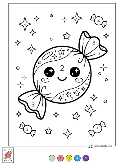 Smiling Star-Sprinkle Wrapped Candy — color by number