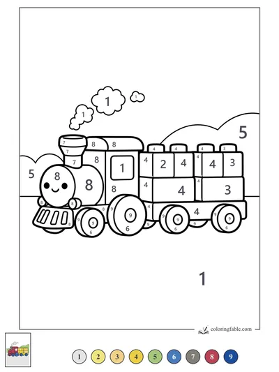 Smiling Steam Train with Block Cars — color by number