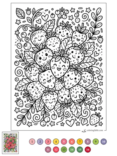 Smiling Strawberry Doodle Bouquet — color by number