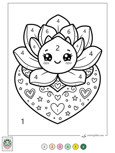 Smiling Succulent on a Heart Doodle Base — color by number