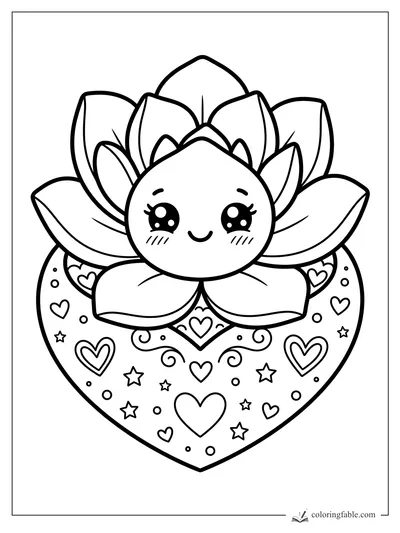 Kawaii succulent with a smiling face, layered leaves, and a heart base filled with stars and hearts.