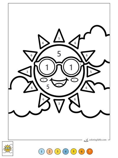 Smiling Summer Sun in Sunglasses — color by number