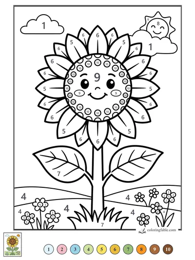 Smiling Sunflower Under a Happy Sun — color by number