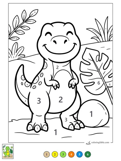 Smiling T. Rex in Leafy Jungle — color by number