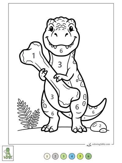 Smiling T. Rex With a Giant Bone — color by number