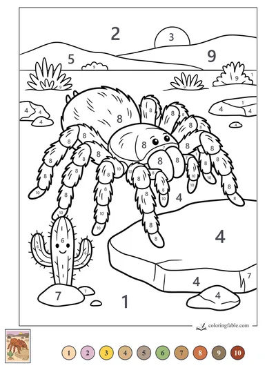 Smiling Tarantula on a Desert Rock — color by number