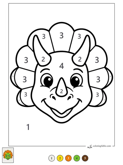 Smiling Triceratops Face with a Scalloped Frill — color by number