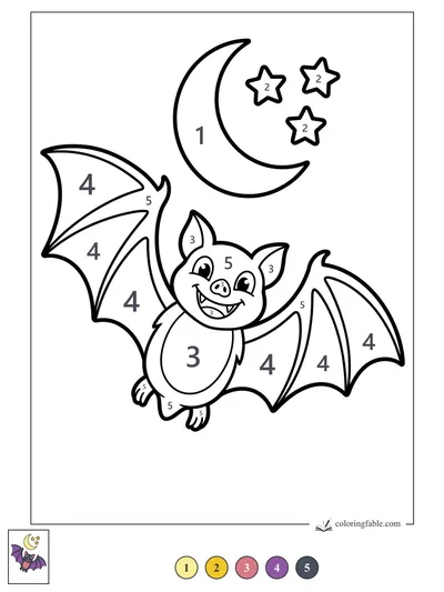 Smiling Vampire Bat Under the Moon — color by number