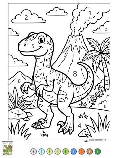 Smiling Velociraptor by the Smoking Volcano — color by number