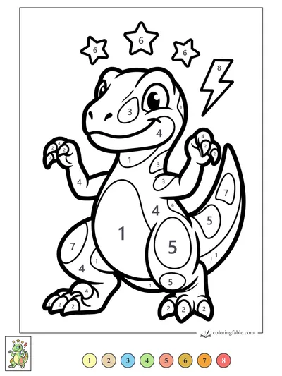 Smiling Velociraptor with Stars and Lightning — color by number