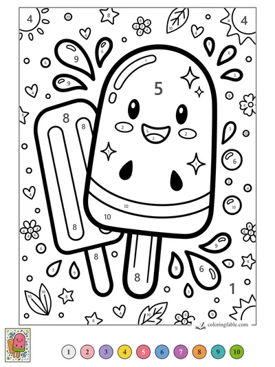 Smiling Watermelon Pop With Splash Stickers — color by number