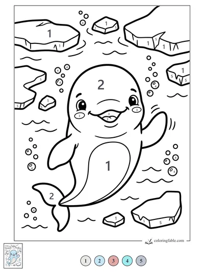 Smiling Whale Among Floating Ice — color by number