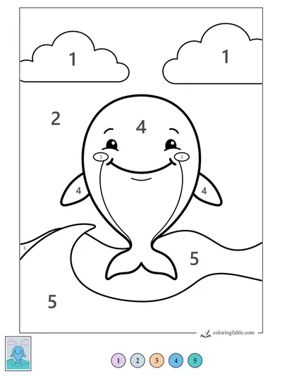 Smiling Whale Between Puffy Clouds — color by number