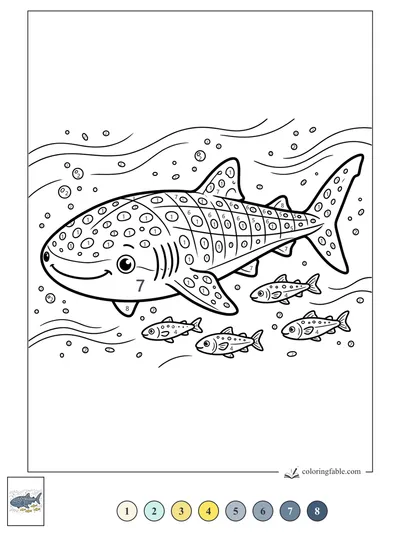 Smiling Whale Shark with Spotted Fins — color by number