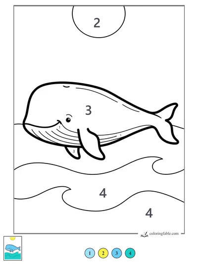Smiling Whale Under the Big Sun — color by number
