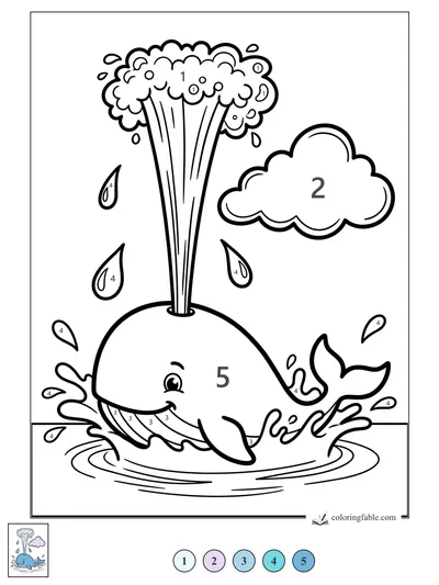 Smiling Whale with a Foamy Spout — color by number
