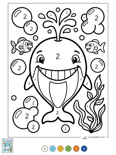 Smiling Whale With a Splashy Spout — color by number