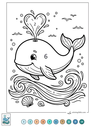 Smiling Whale With Heart-Shaped Spout — color by number