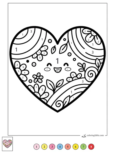 Smiling Zentangle Heart Garden — color by number