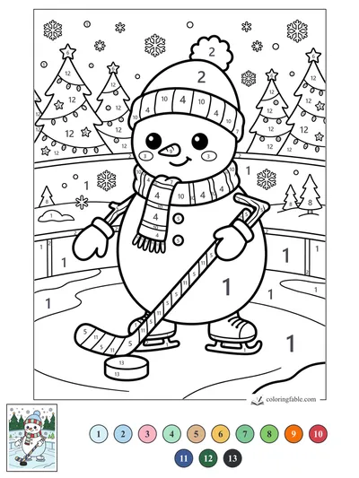 Snowman Hockey Player on a Festive Rink — color by number