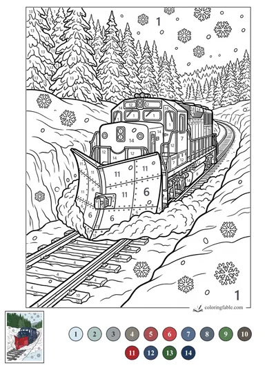 Snowplow Train in the Pine Pass — color by number
