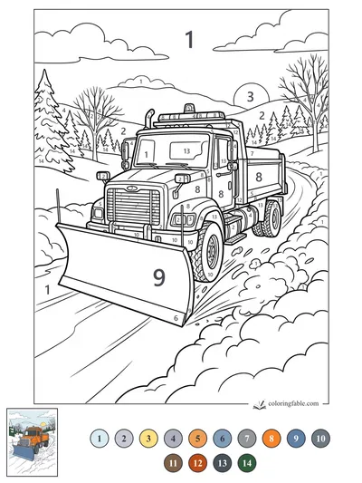 Snowplow Truck on a Mountain Road — color by number