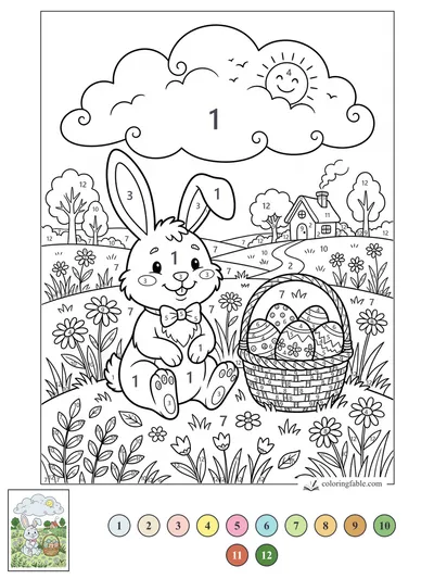 Spring Bunny with Easter Basket — color by number