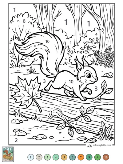 Squirrel Hurrying Across a Fallen Log — color by number