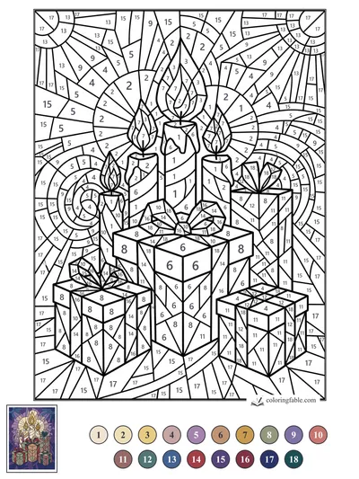 Stained-Glass Birthday Candles and Gift Boxes — color by number
