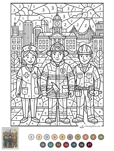 Stained-Glass City Heroes at Sunrise — color by number