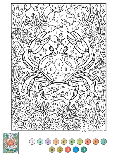 Stained-Glass Crab in a Busy Reef — color by number