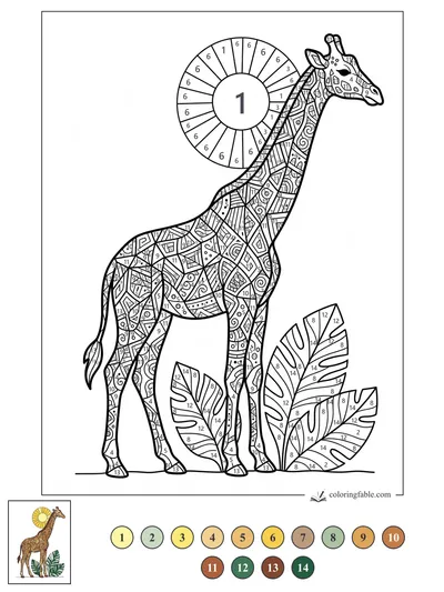 Stained-Glass Giraffe Beneath a Sun Ring — color by number