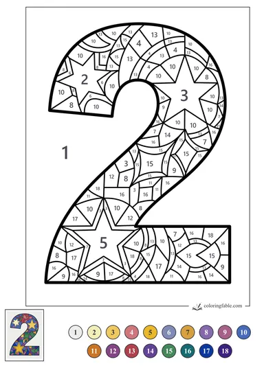 Stained-Glass Number 2 with Stars — color by number