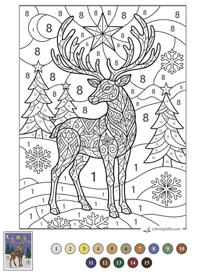 Stained-Glass Reindeer Beneath an Antler Star — color by number