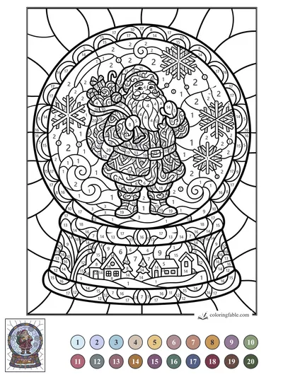 Stained-Glass Santa Inside a Snow Globe — color by number