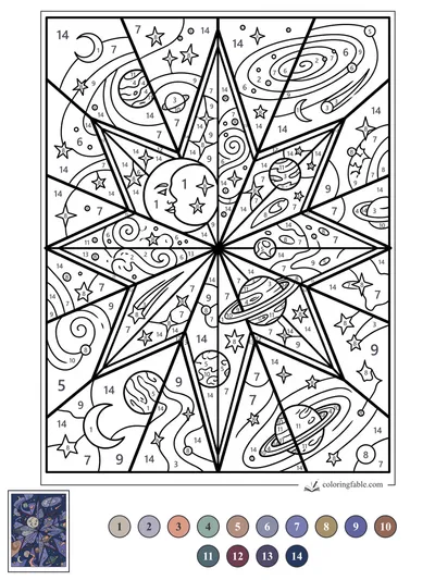 Stained-Glass Starburst Galaxy — color by number