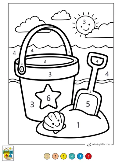 Star Bucket and Smiling Shell at the Beach — color by number