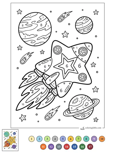 Star Rocket Zooming Past Planets — color by number