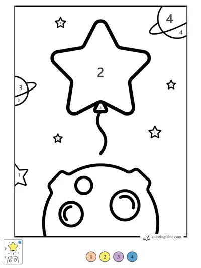 Star Sticker Balloon Above a Crater Moon — color by number