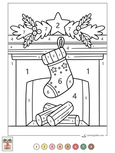 Star Stocking on the Holly Mantel — color by number