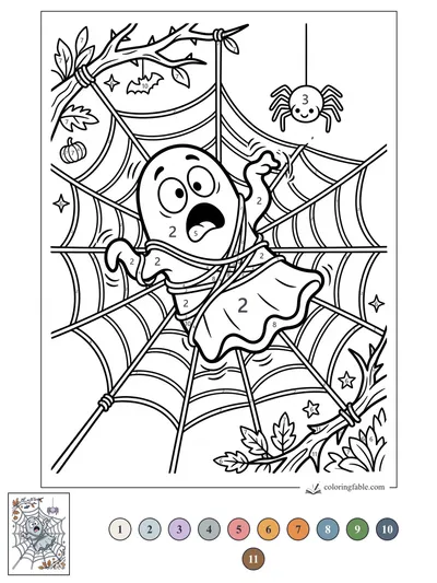 Startled Ghost Caught in a Spiderweb — color by number